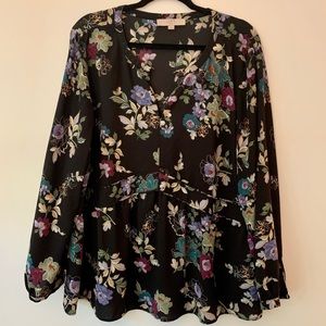 LOFT Plus Black Floral Peplum Blouse